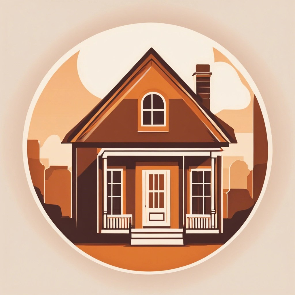 a brown and orange Icon of a small new home enclosed with a circle.