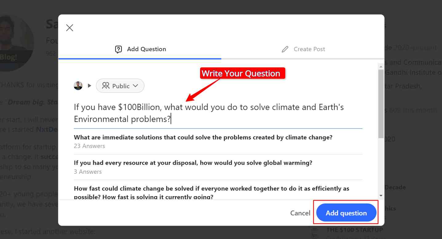 quora option to add question