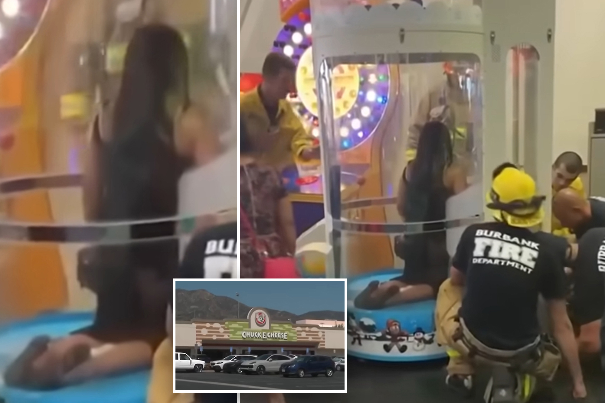 Bumbling adult trapped inside Chuck E. Cheese arcade game — firefighters come to rescue