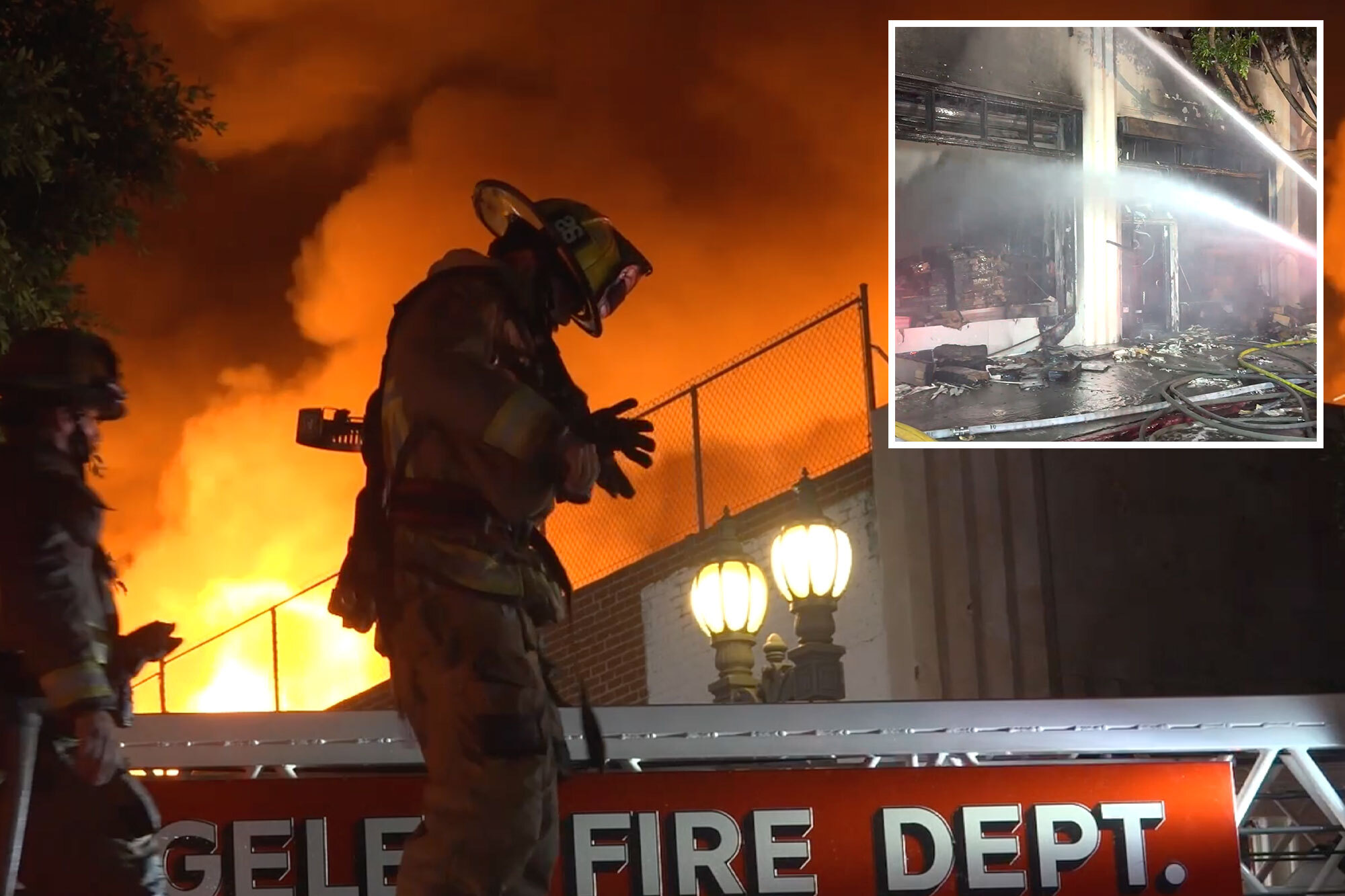 Massive inferno breaks out in downtown Los Angeles as 100 firefighters race to the scene