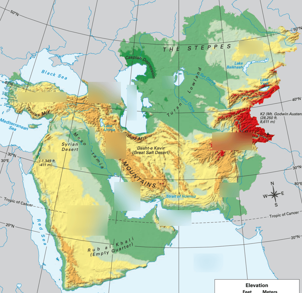 Southwest And Central Asia Physical Geography Diagram Quizlet B 