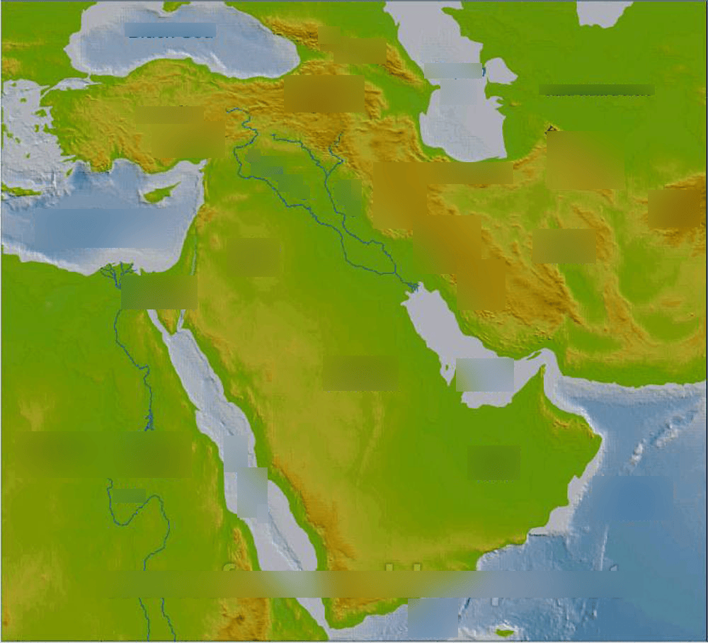 Southwest Asia Physical Features Map Asia Continent Countries B 