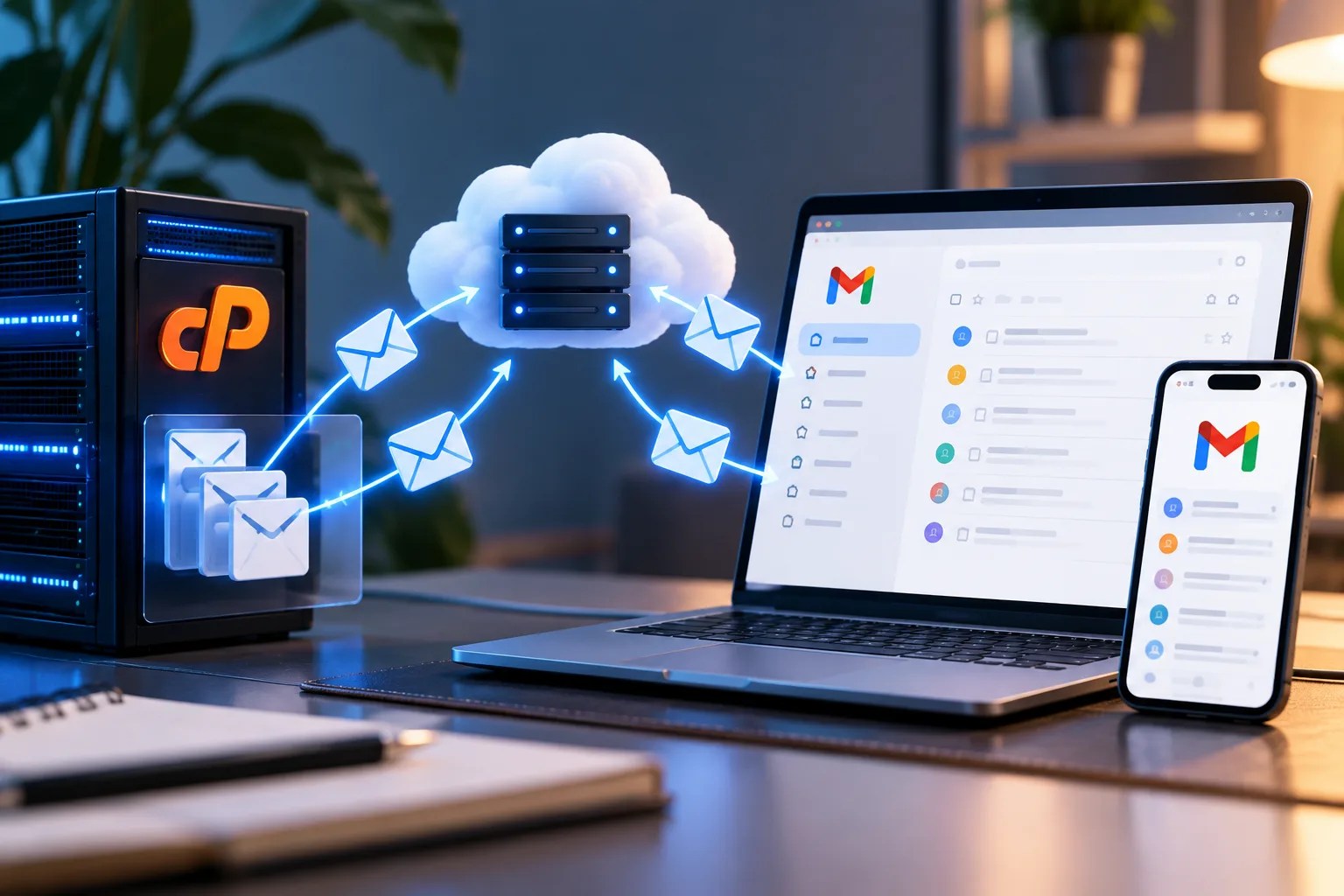 Correo de cPanel configurado en Gmail con servidor de hosting