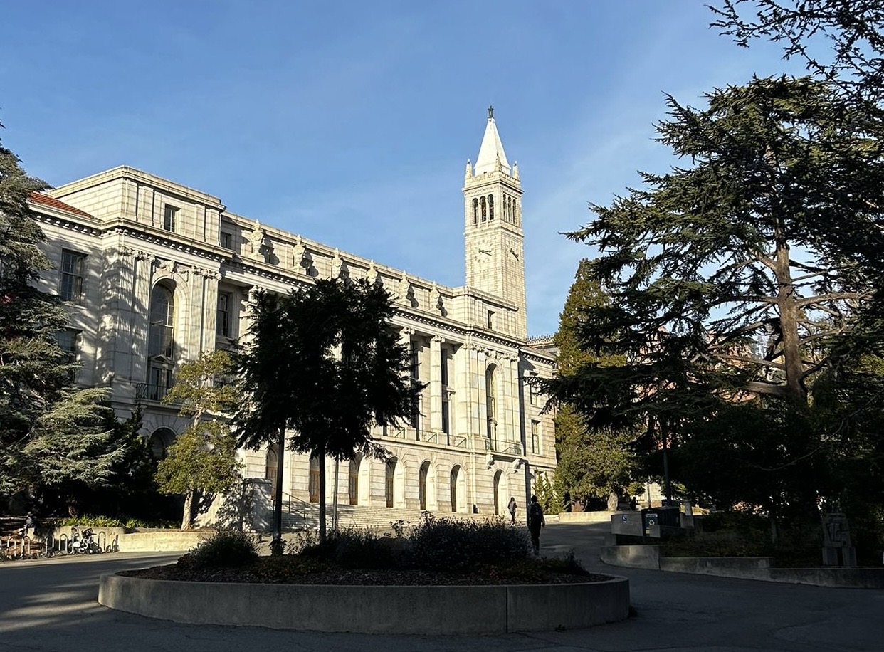 Building on UC Berkeley's campus, with Berkeley's Campanile-- also known as the Sather Tower-- in the background. (Photo by Adyant Borhade/OPHS)