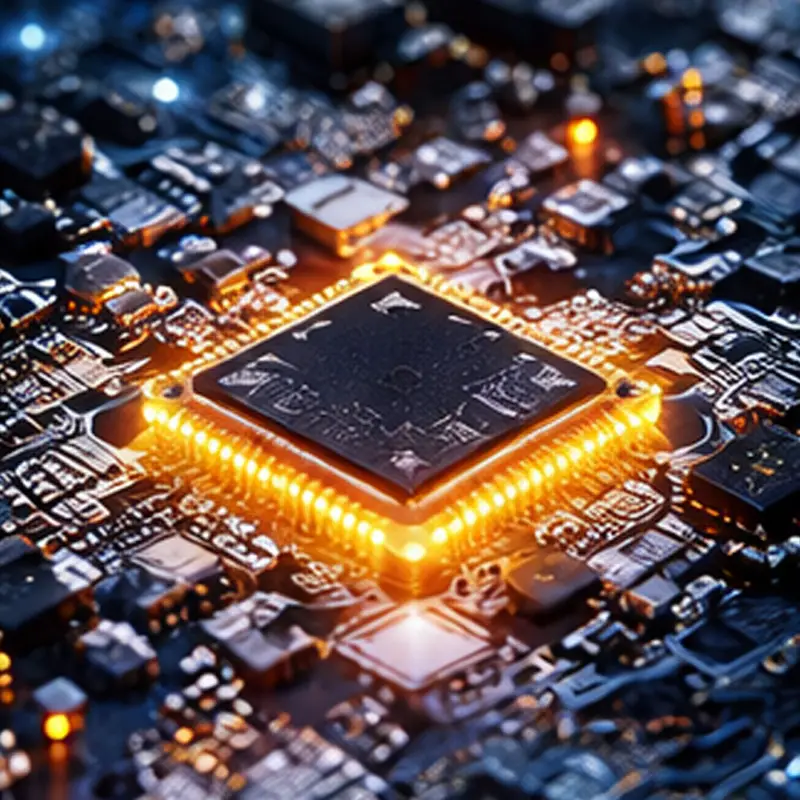 High-performance processor chip glowing on a circuit board