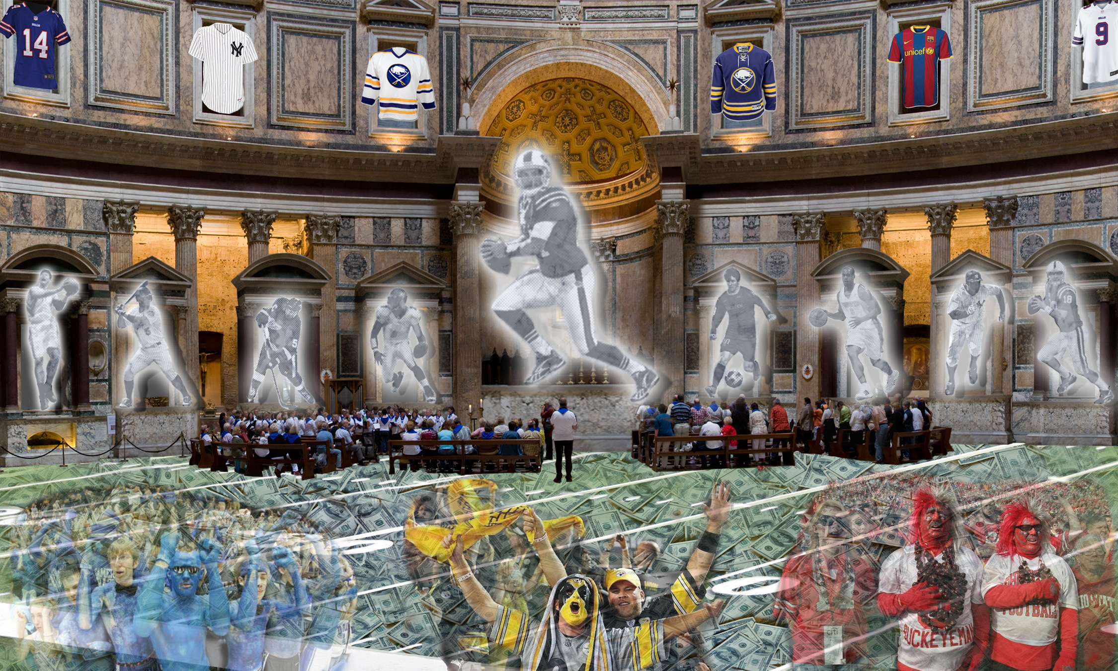 Satire of sports and god worship