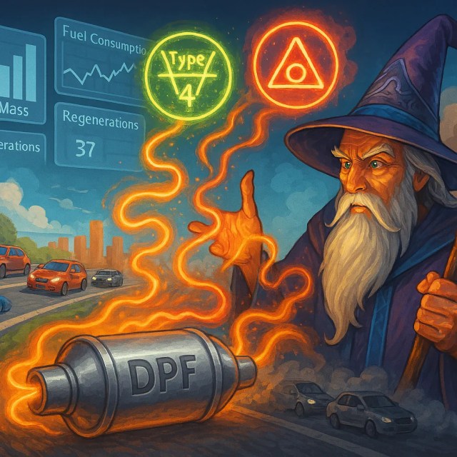 A wizard attempts to decode the secrets of DPF regeneration, balancing soot, speed, and magic on the road to cleaner driving.