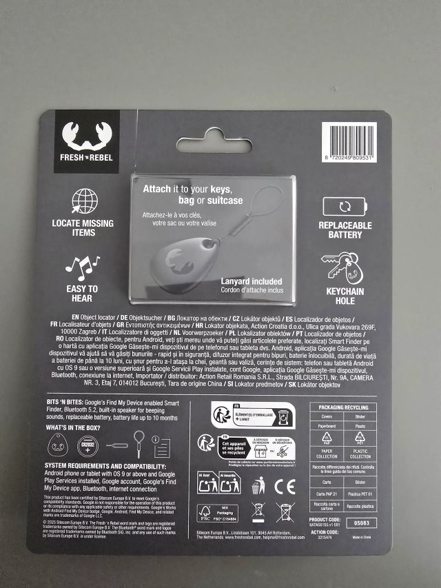 Back view of Smart Finder packaging with product details and instructions.