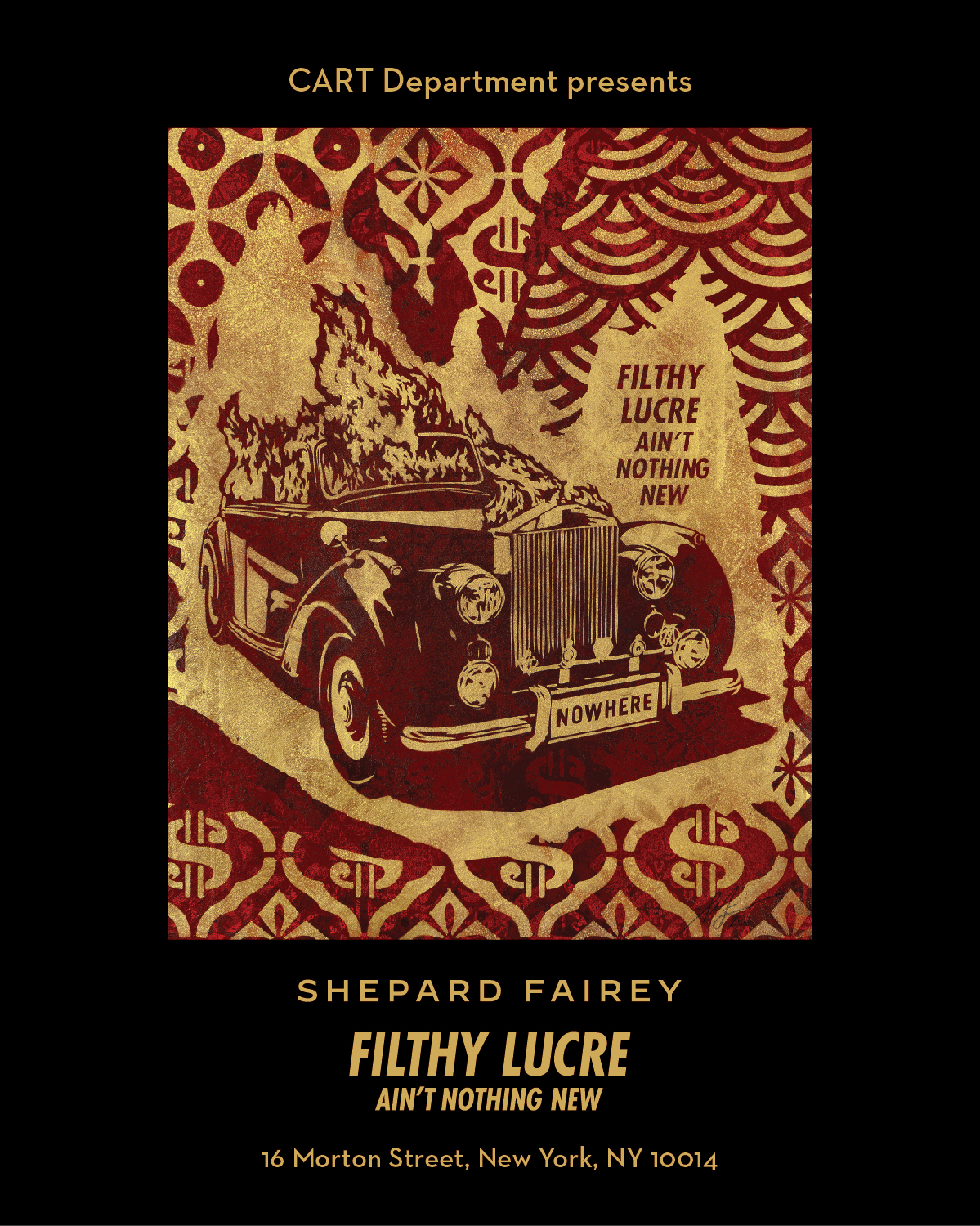 “Filthy Lucre Ain’t Nothing New,” An upcoming Exhibition in Collaboration with Cart Department Opens on Sept. 24th!