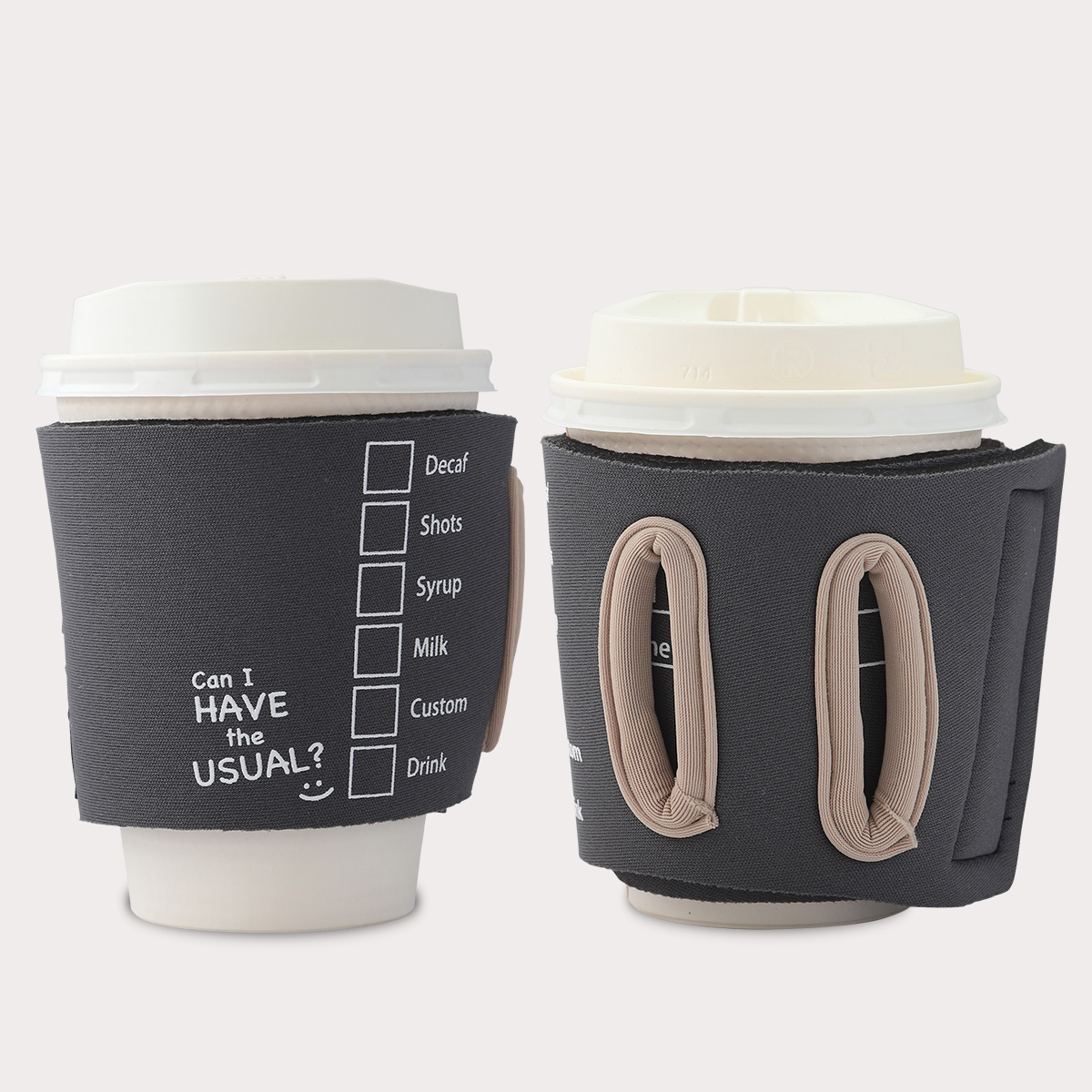 通せるカップスリーブ the Usual ダークグレー（取手付きコーヒースリーブ）| Objectiboo!