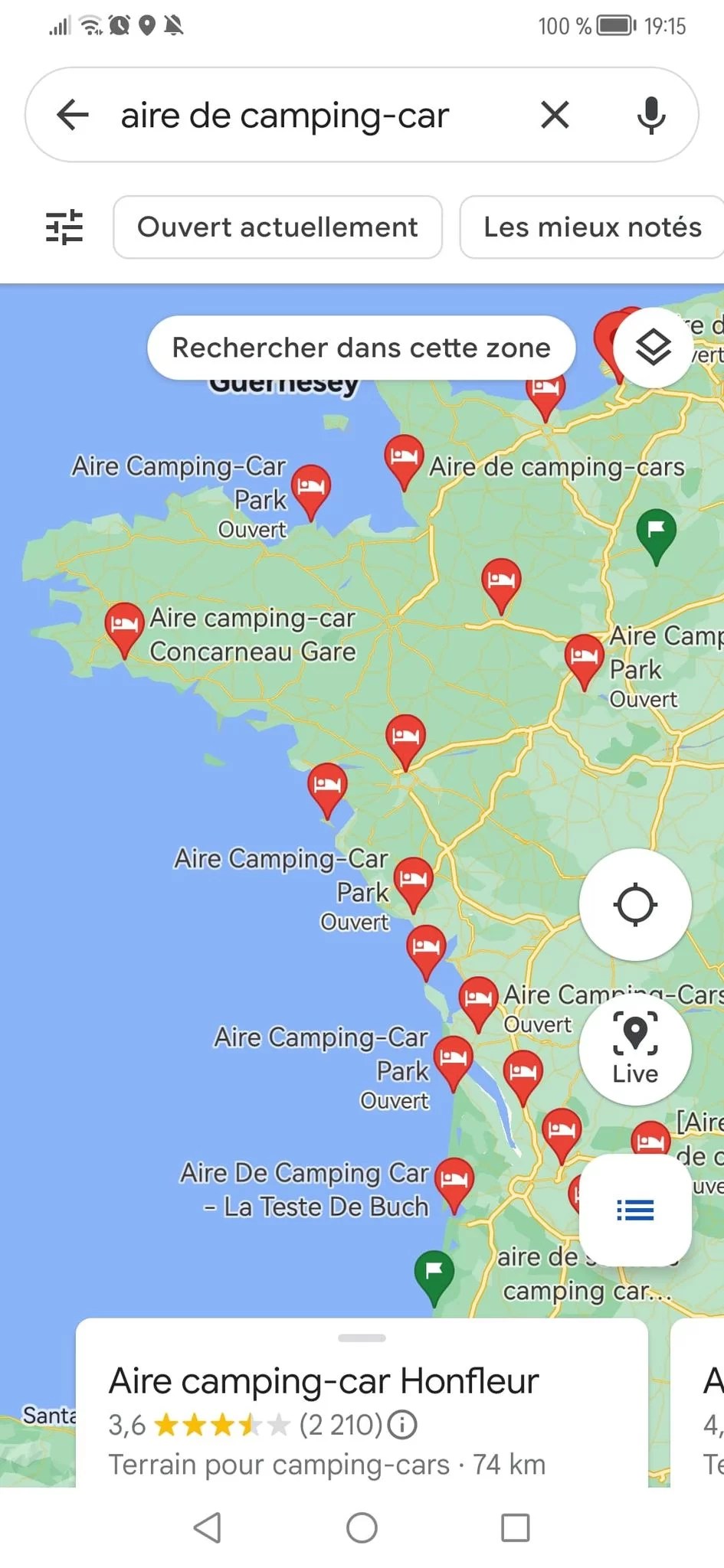 capture écran google maps aire de camping-car