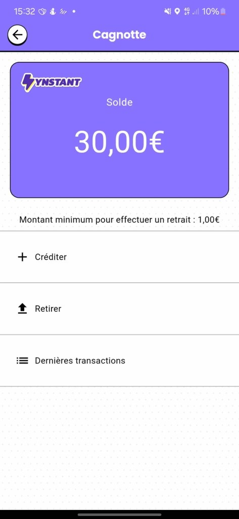 Ma cagnotte de 30€ sur l'application Ynstant