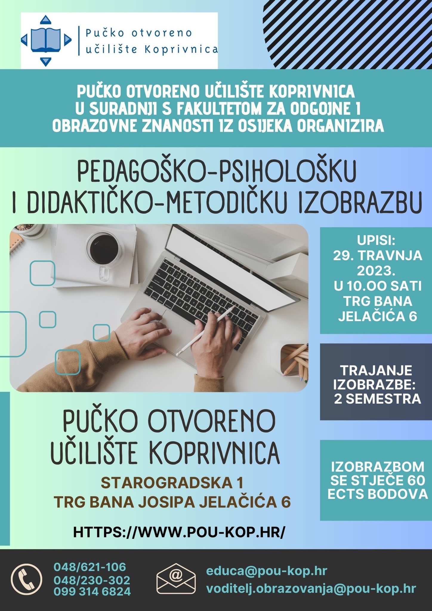 Pučko Otvoreno Učilište Koprivnica poziva na upis u program pedagoško-psihološke i didaktičko-metodičke izobrazbe