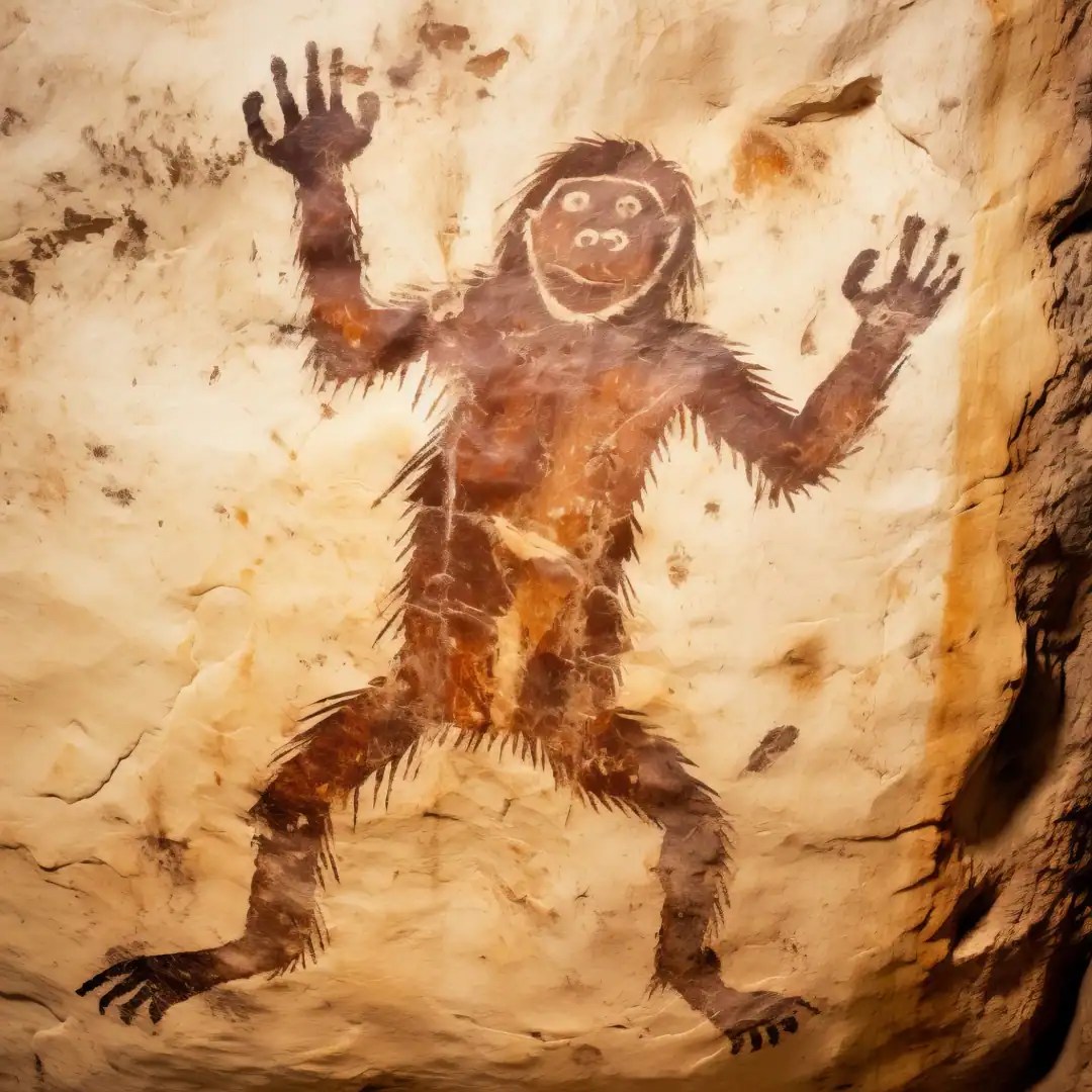 A cave drawing of sasquatch
