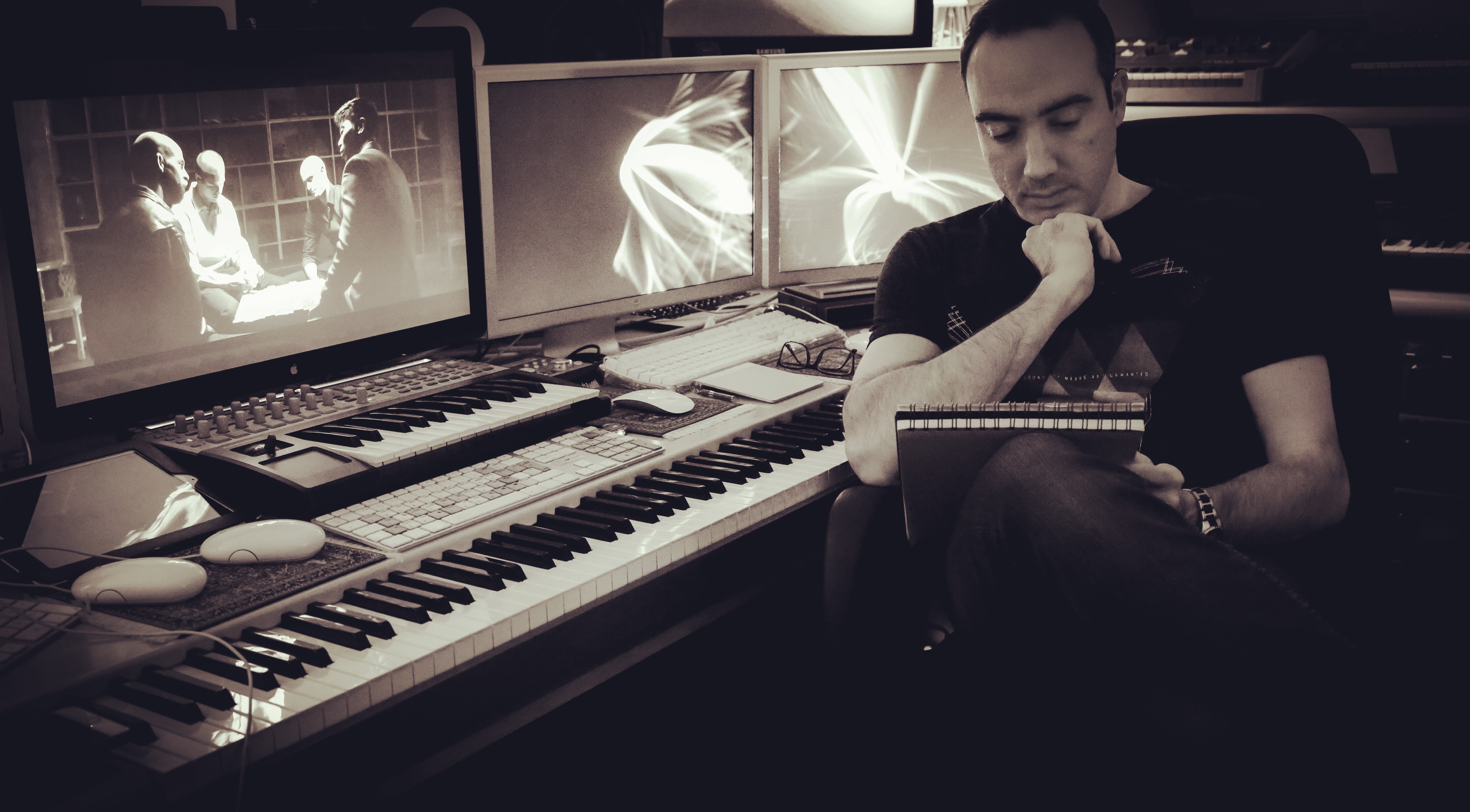 Federico working on scores for "The Mason Brothers"