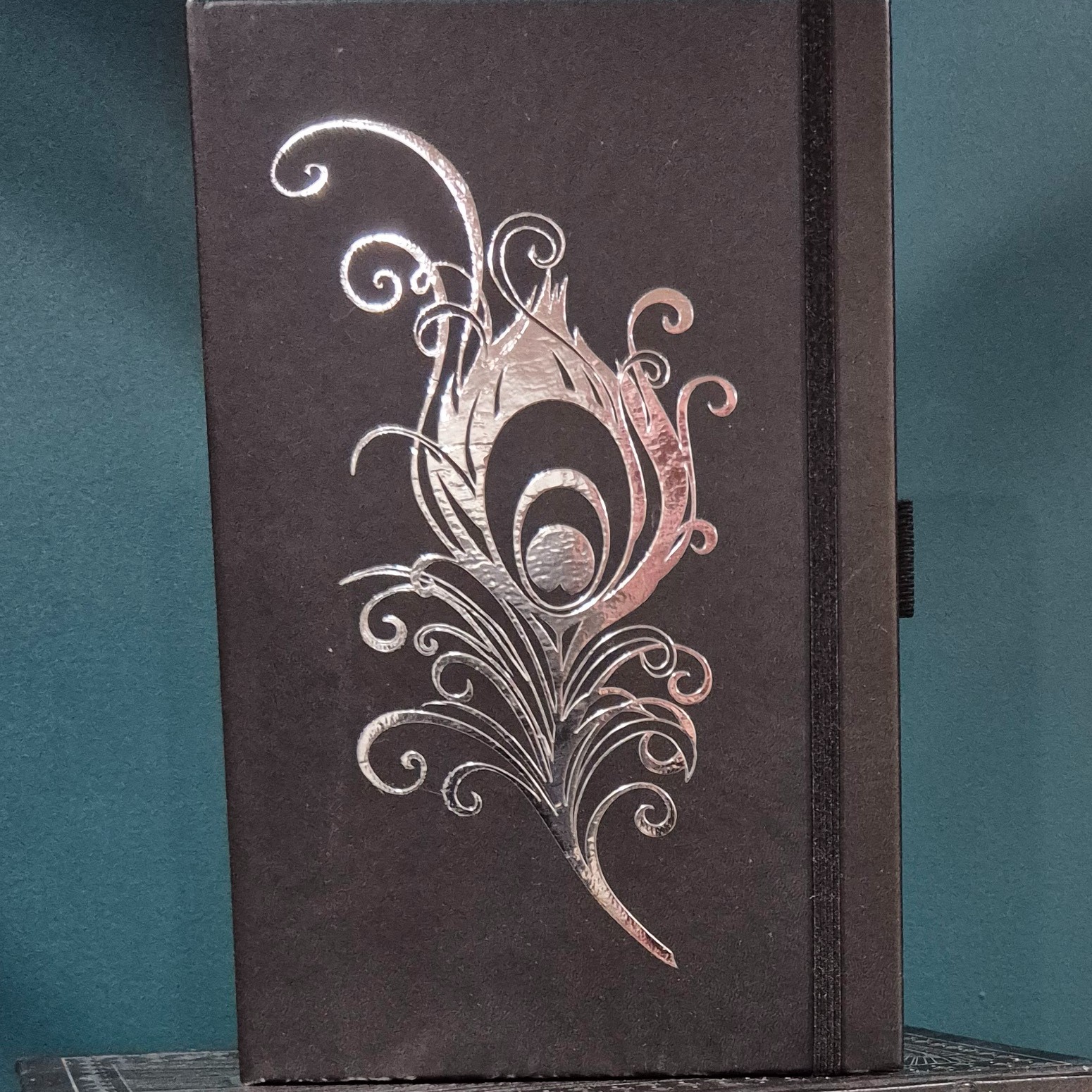 Peacock Feather, A5 Journal, Silver Foil