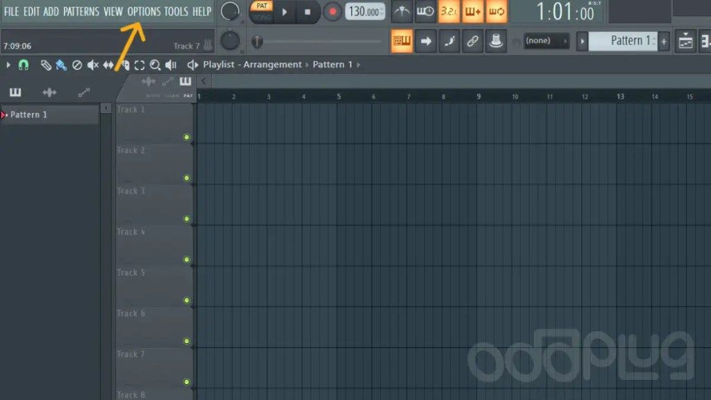 Options menu tab on FL Studio