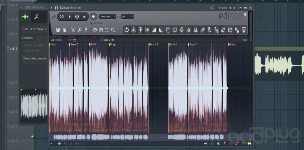 Vocal sample opened in Edison plugin