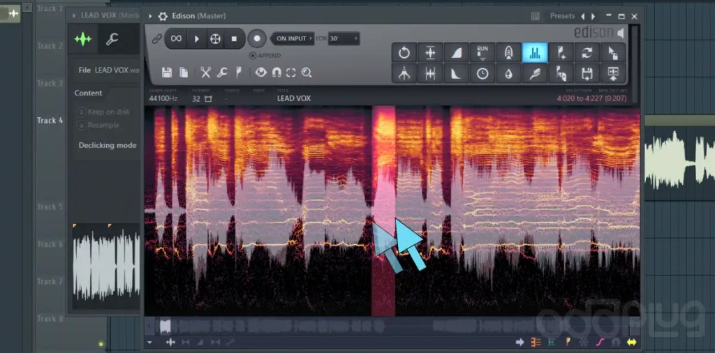 Selecting an area of the audio sample in Edison plugin