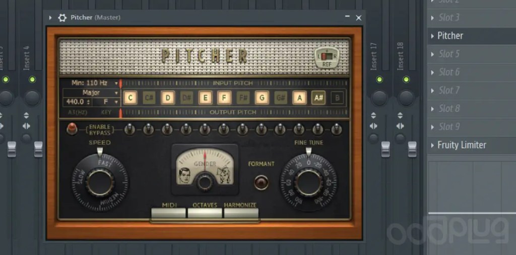 Pitcher plugin opened in FL Studio