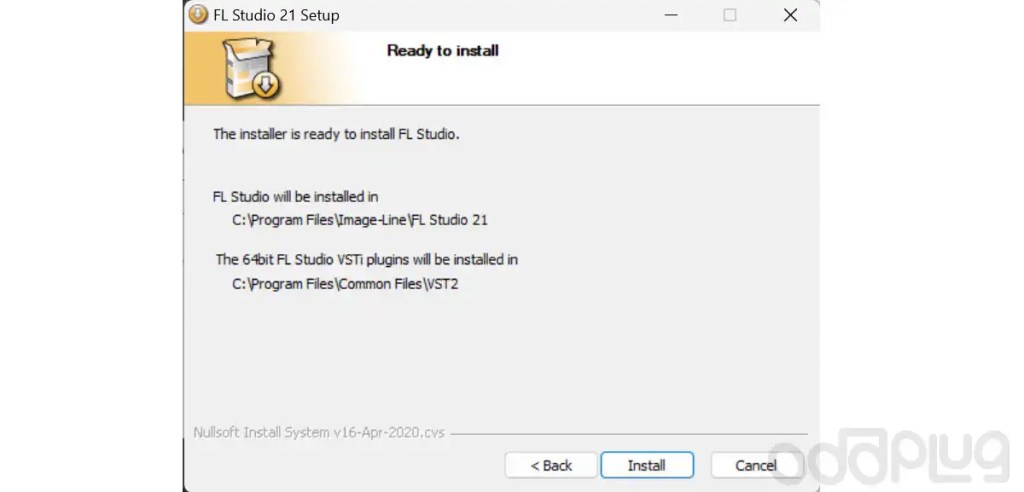 Install button on FL Studio installer