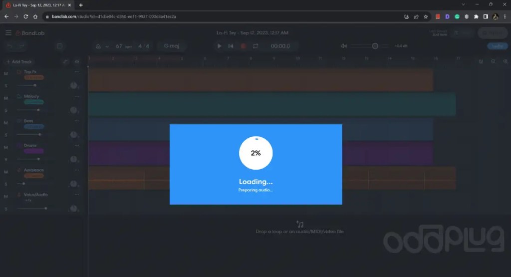Loading a project on BandLab