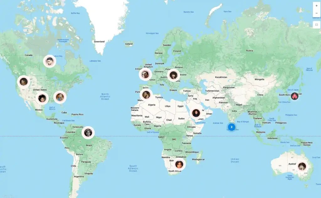 The interactive map on Artist Hello website