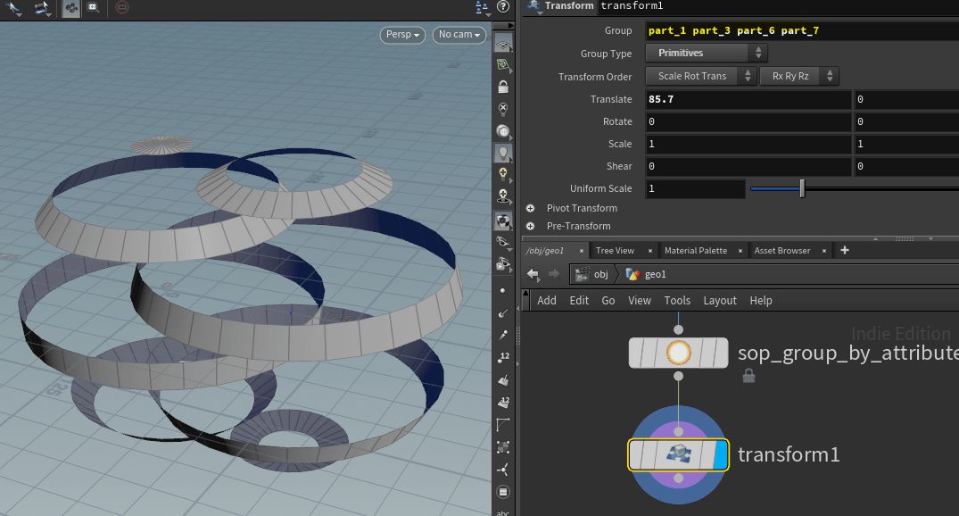 Houdini – Separate continuous mesh parts to groups – Oded