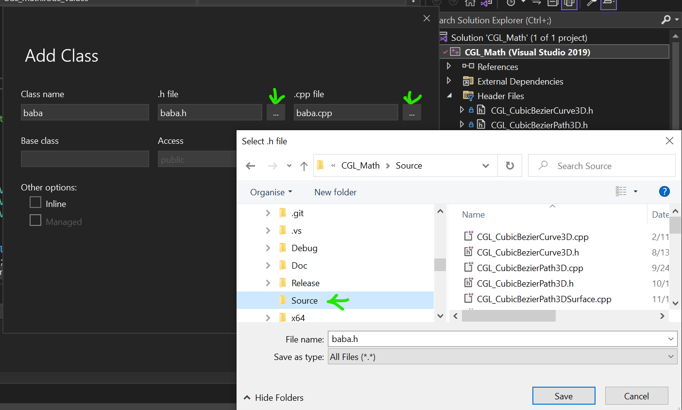 Visual Studio – C++ – New class files location – Oded Maoz Erell's CG Log
