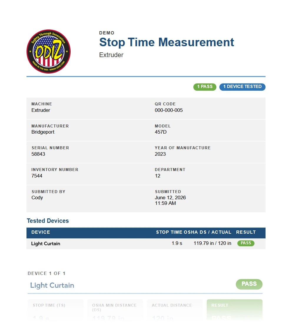 Clearer Records for Safety Distance and Machine Stopping Performance