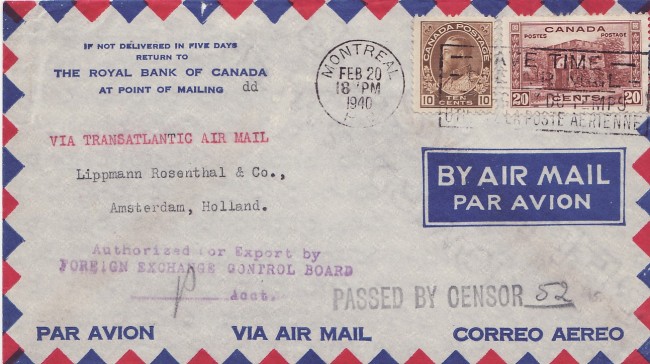 1940 Canadian Airmail envelope