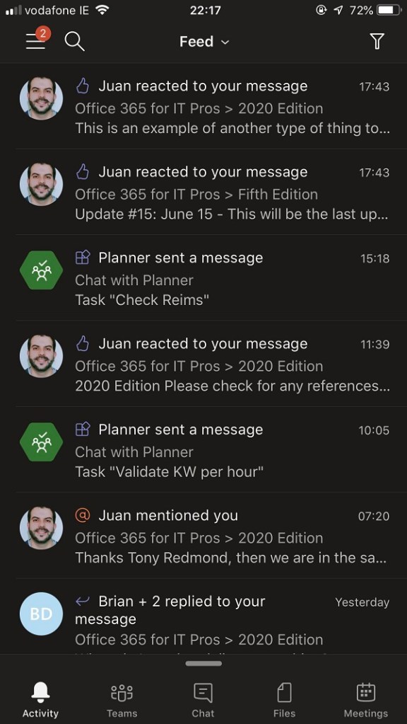 Planner notifications in Teams for iOS