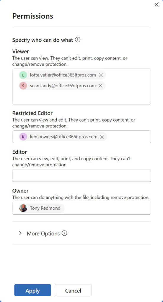Assigning User-Defined Permissions for a sensitivity label assigned to SharePoint Online file