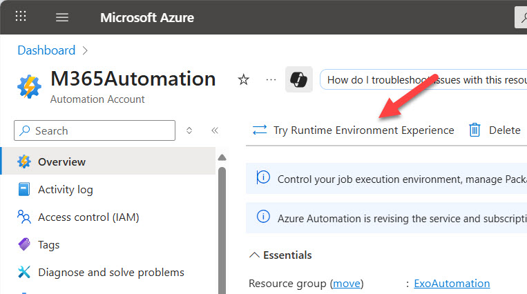 Toggle to enable the runtime environment experience.