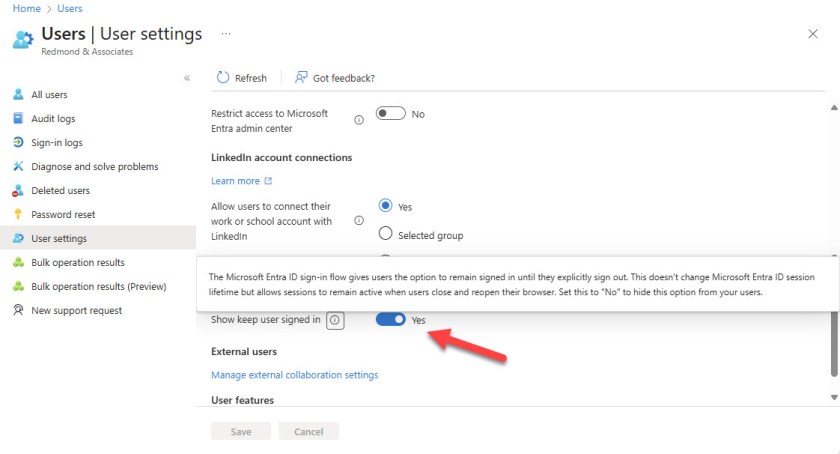 Entra admin center option to control KMSI.