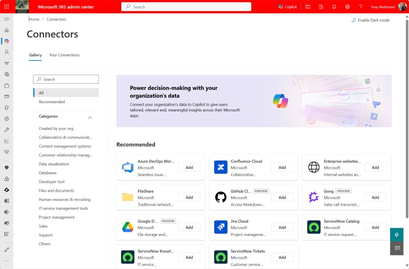 Microsoft 365 Copilot Connector gallery.