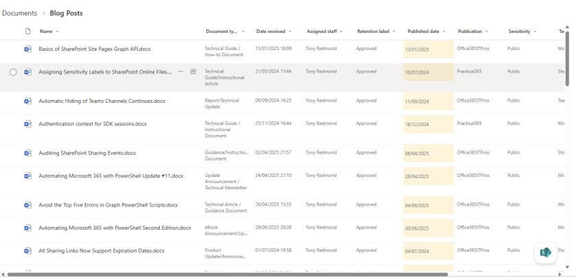 Columns added by the SharePoint Knowledge Agent.