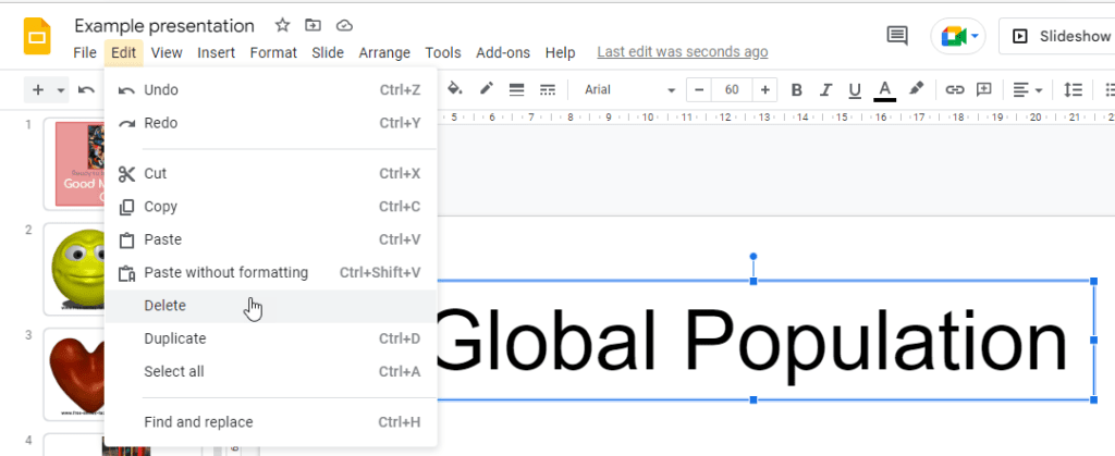 How to delete a text box in a google slide
