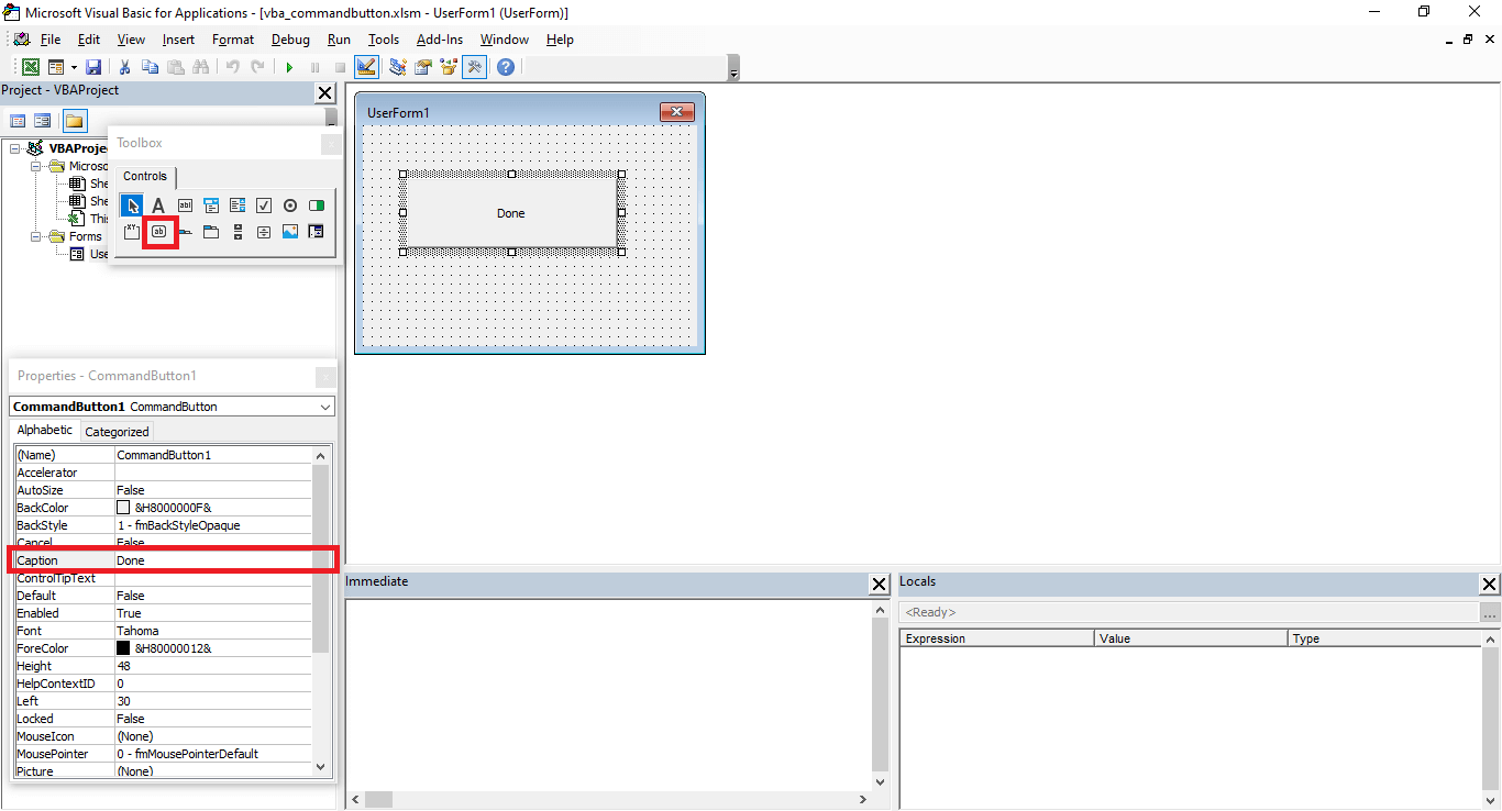 ActiveX controls CommandButton in Excel VBA