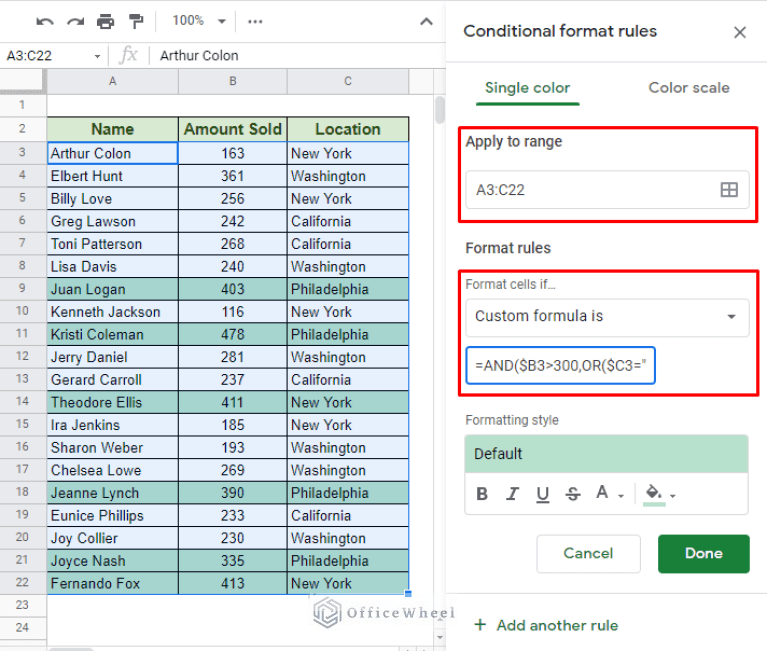Google Sheets: Conditional Formatting With Multiple Conditions