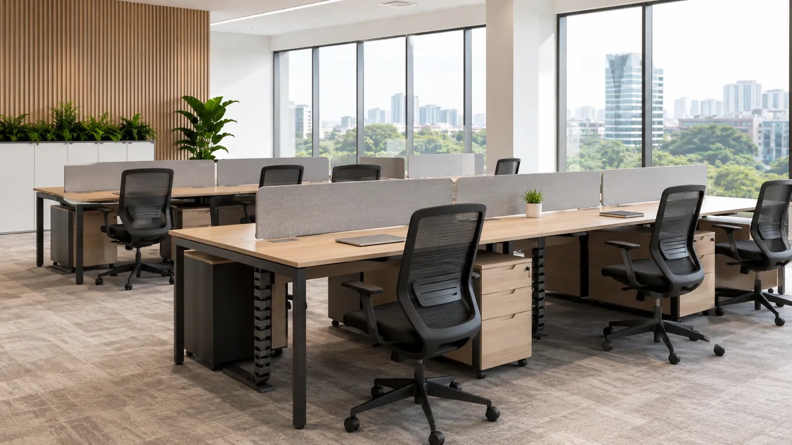 Modular office workstations designed for productivity and team collaboration in Singapore
