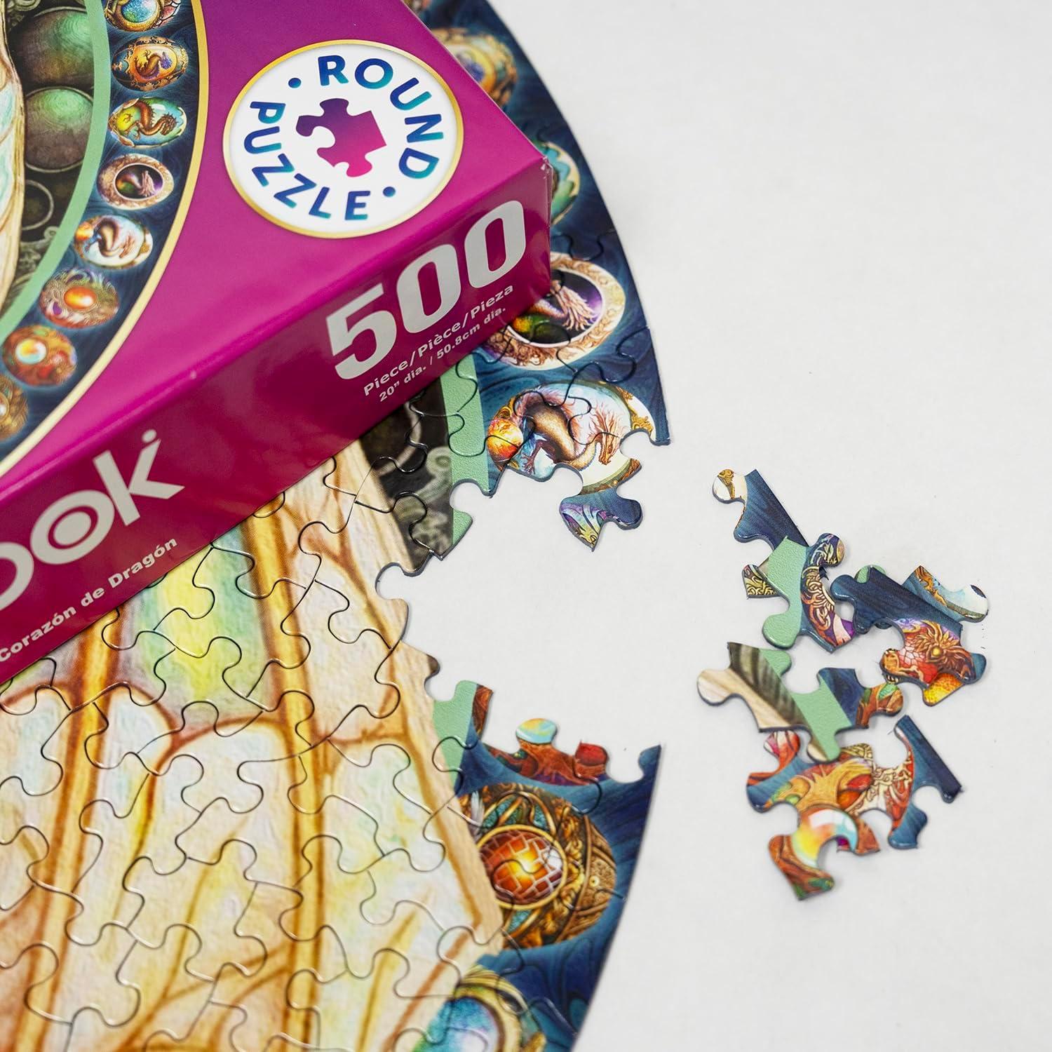 Springbok Dragon Heart 500 Piece Round Jigsaw Puzzle for Adults - Unique Cust Pieces with Spectacular Dragon Image