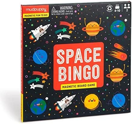 Mudpuppy Space Bingo – Magnetic Bingo Game with Travel Friendly Tri-fold Board for Children Ages 4-10