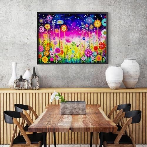 Blooming Flowers Field at Night Nature Illustration – 1000 Pieces Jigsaw Puzzle
