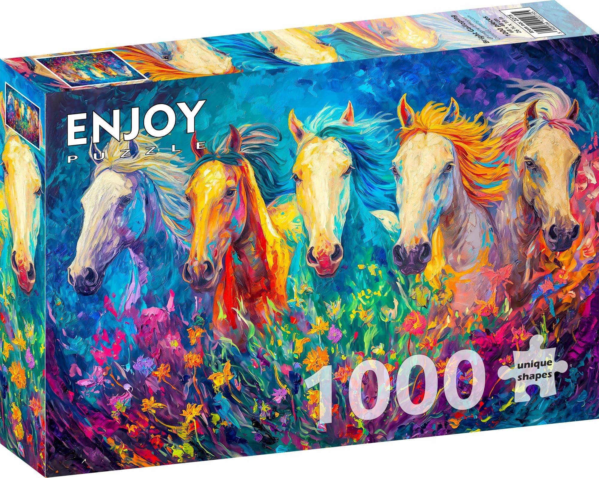 Colorful Horses Portrait Wild Animals Illustration – 1000 Pieces Jigsaw Puzzle