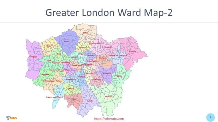 United Kingdom Greater London Map With Wards OFO Maps London Map 8 711x400 