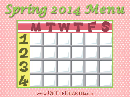 Spring 2014 Menu | What’s for dinner in my house during spring 2014? Menu items range from flavorful Italian sausage bruschetta to hearty chicken and noodles.