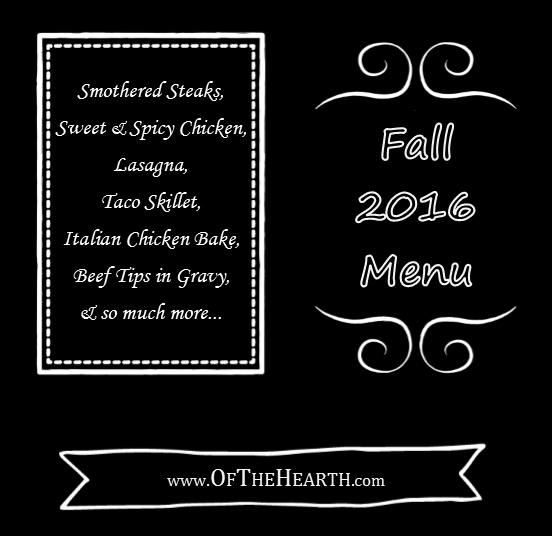 What’s for dinner in my house during fall 2016? Menu items include creamy Italian chicken, savory smothered steaks, and a zesty taco skillet.