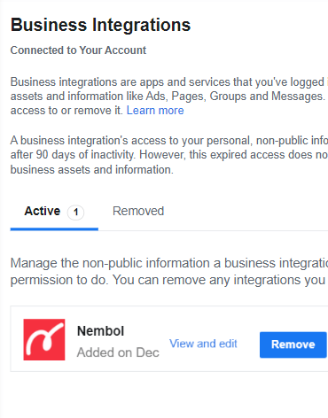 Remove business integration Meta