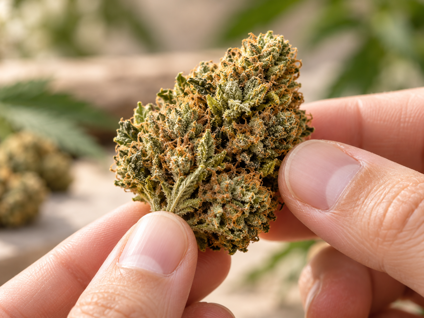 Vérification de la texture d’une fleur de CBD de qualité